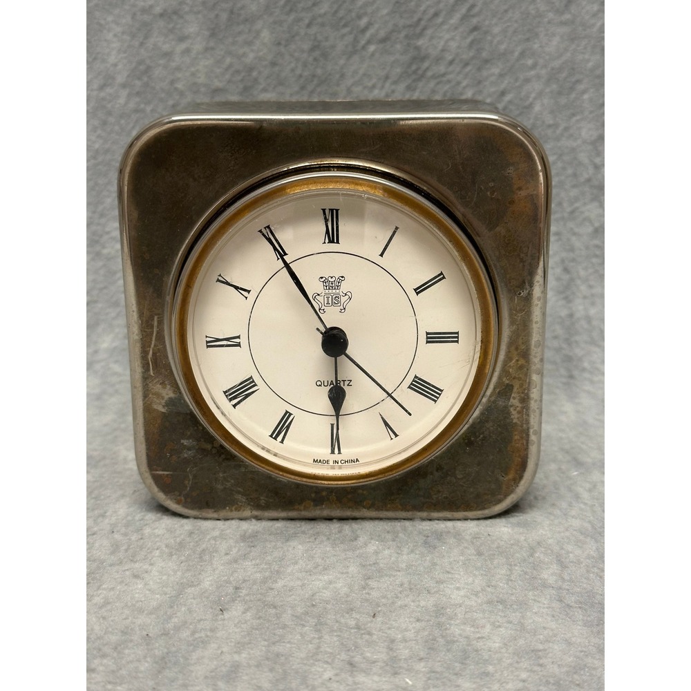 International Silver Desk Clock Silver Square Roman Numeral VTG Does Not Work